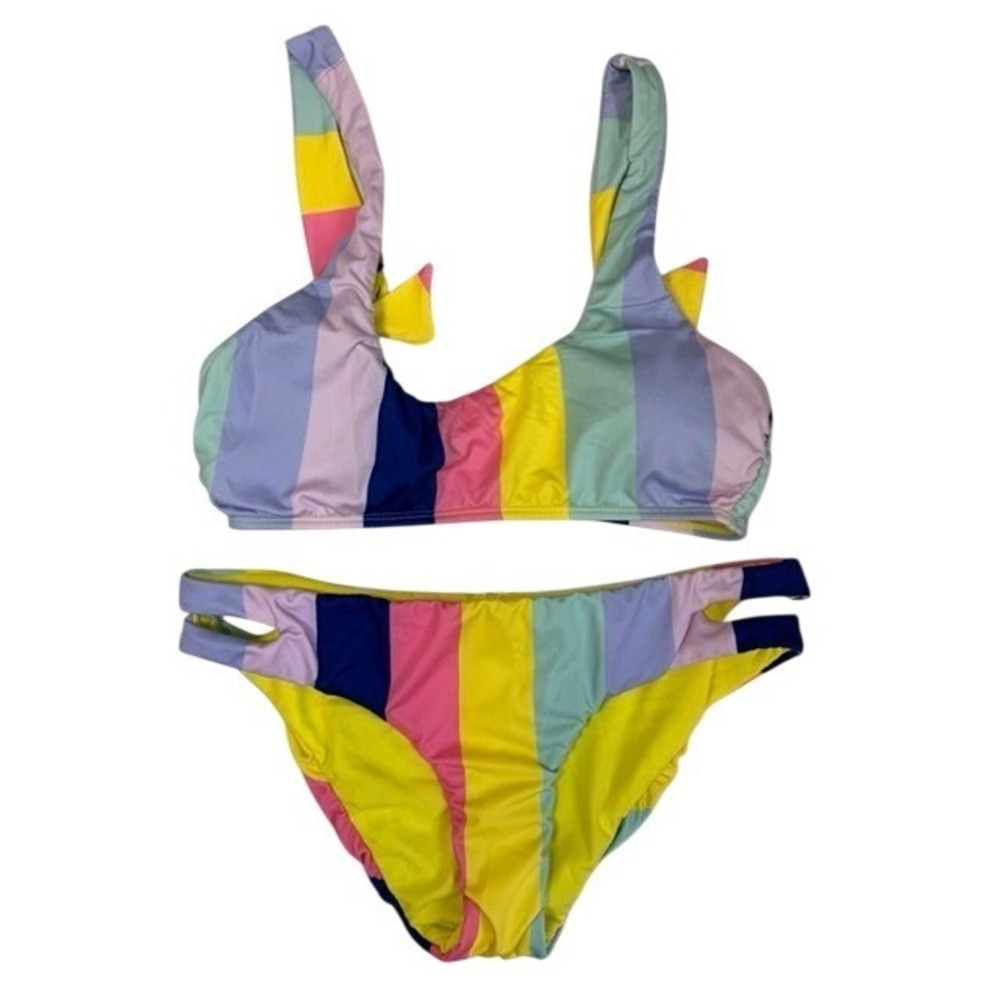 Bikini Lab NEW Rainbow Striped Two Piece Swimsuit Bikini Set MEDIUM Beach